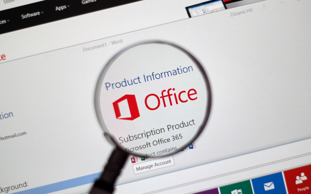 Magnifying glass over Office 365 subscription product information